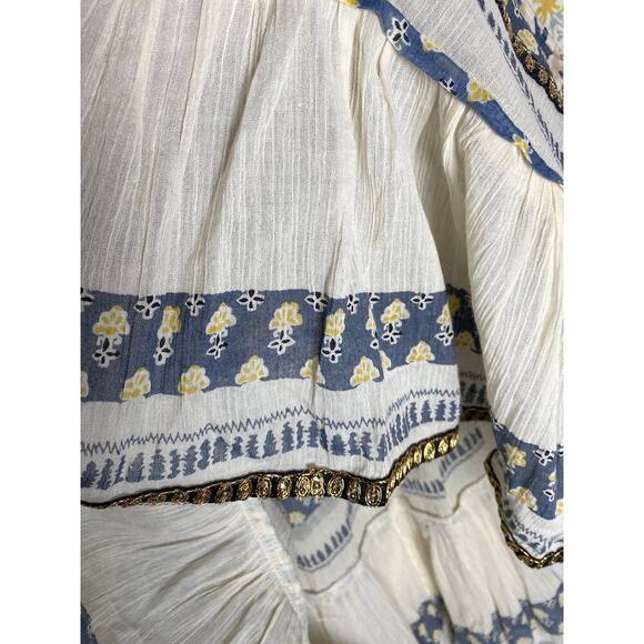 Free People Women's Gardenia Tunic Cream Blue Yellow Embellished Large - Picture 10 of 16